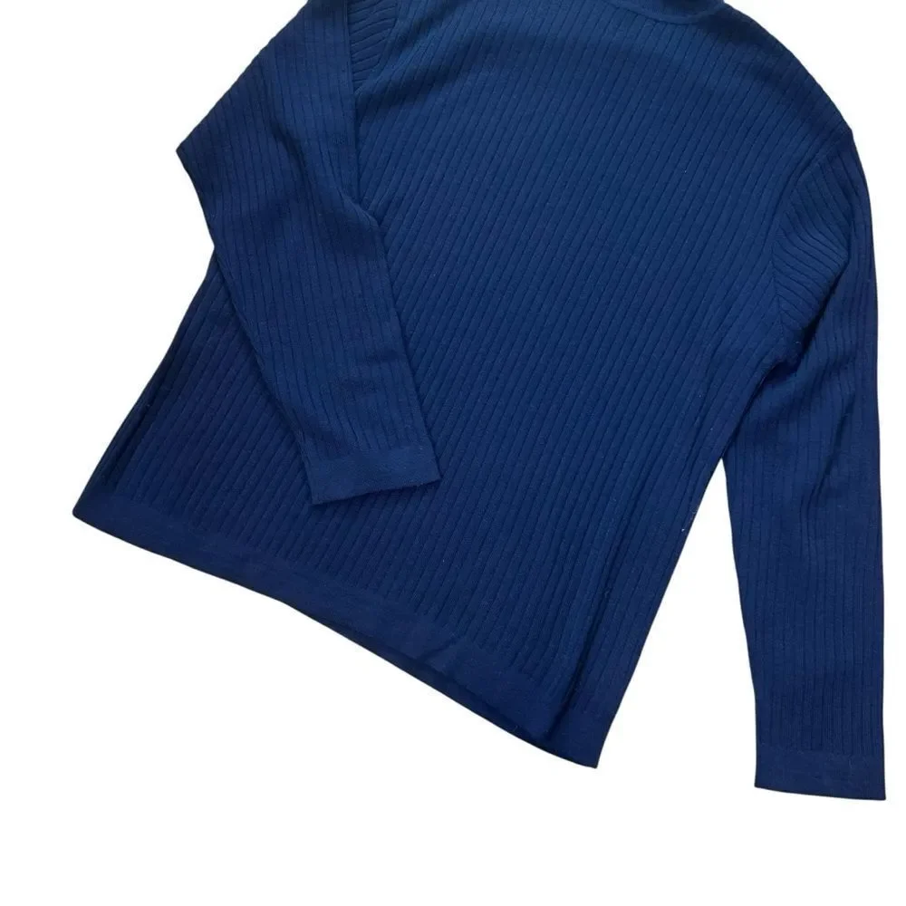 Wilke Rodriguez Vintage Navy Blue Ribbed Merino Wool Turtleneck Sweater